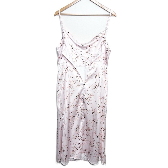 NWT Tsher Satin Midi Dress Floral Print Pink‎ Spaghetti Straps Cowl Neck Slit - Picture 8 of 16